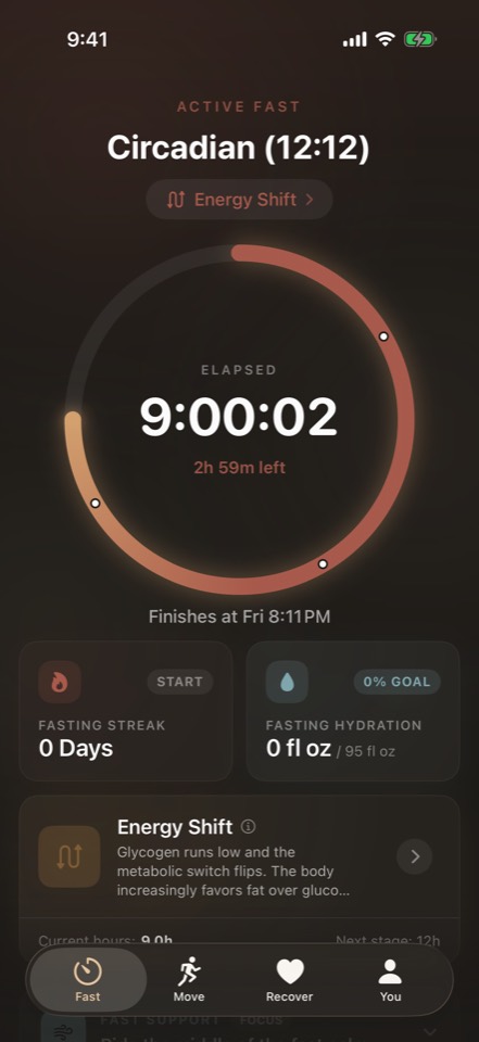 Active fast nine hours in, Energy Shift stage